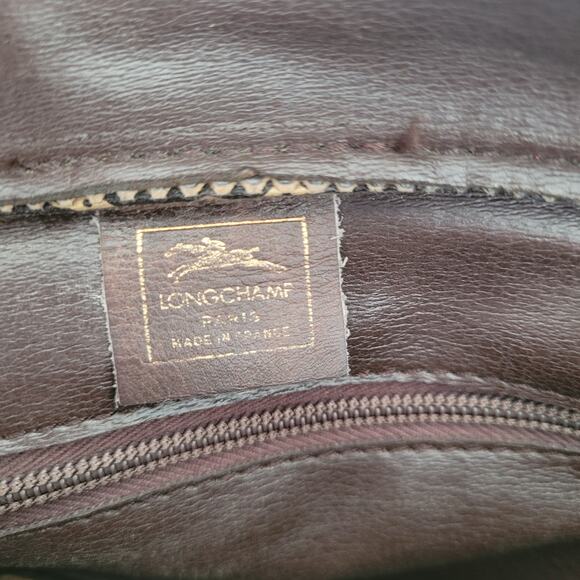 Longchamp Paris Signature Geniue Leather Brown Zip Shoulder Bag Purse Medium - Picture 6 of 13